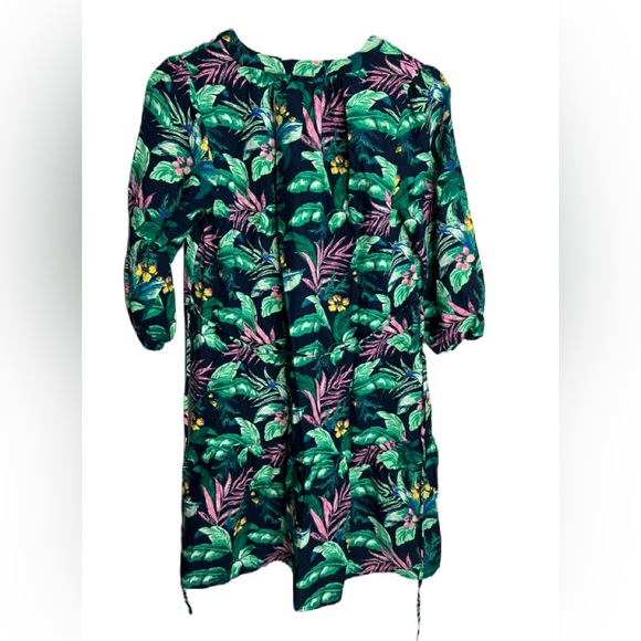 Loft Petite Womans Size Small Tropical Floral Linen Button Up Flutter Dress - Picture 2 of 5